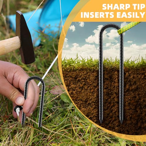 12inch Rebar Stakes, 4 Pack U Hook Ground Anchors, Heavy Duty Rust Proof Coated Steel Ground Stakes Ground Anchors, Garden Stake Metal Stakes Tent Stakes Trampoline Anchors Trampoline (Black) - color: U-4pcs