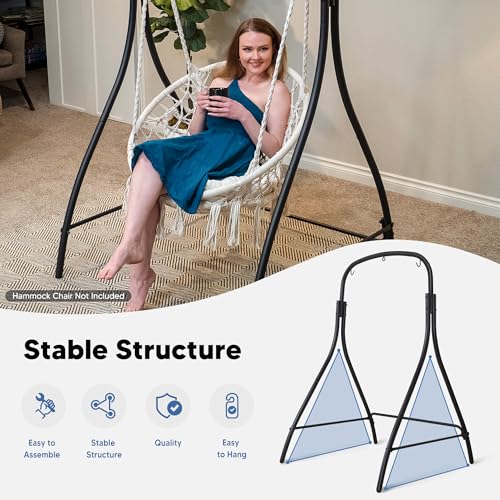 SUNCREAT Hammock Chair Stand, Heavy-Duty Steel Hammock Stand, 400 lbs Capacity, Adjustable Height, Dual-use Swing Stand for Outdoor Indoor, Hammock Chair not Included, Black - color: Black