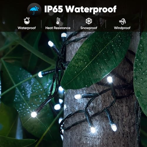Brightever Solar String Lights for Outside, 2-Pack Total 92FT 240 LED Solar Powered Fairy Lights IP65 Waterproof, Outdoor String Light for Patio, Yard, Tree, Balcony, Garden Decorations, Cool White - color: White, size: 2-Pack（46FT 120LED）