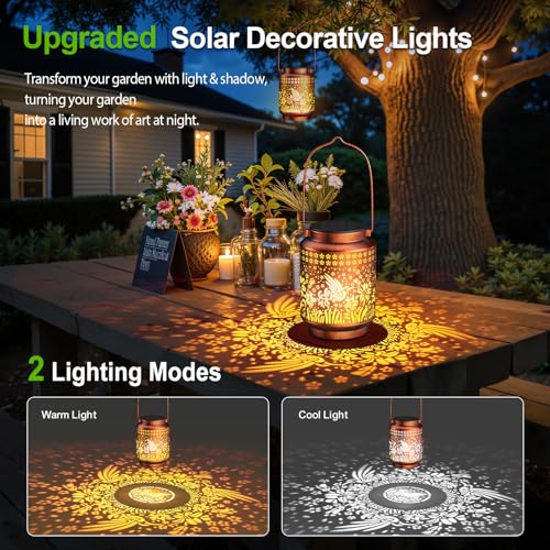 KOOPER 2 Pack Solar Lanterns Outdoor Waterproof Mothers Day Gifts for Women Mom Grandma, Metal Hummingbird Hanging Solar Lantern Outdoor, 2 Modes Outdoor Decoration for Yard, Patio, Garden, Porch - size: Bronze, style: Hummingbird