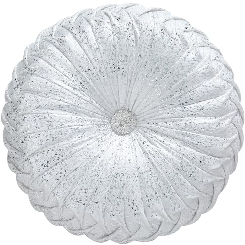EUCIOR Round Throw Pillows,White and Silver Throw Pillows,White Decorative Pillow,Pumpkin Pleated Handmade Round Velvet Decorative Pillow for Sofa Bedroom Livingroom - color: Velvet-silver-whte