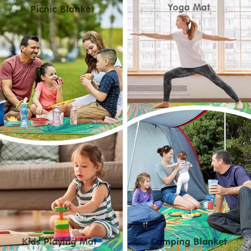 Supfitness Extra Large Picnic Blankets Waterproof Foldable (80 "x 80") Beach Blanket Waterproof Sandproof,3-Layer Thicking Mat Outdoor Packable Camping Blanket(Bohemian) - color: Lake Green, size: 80x80in