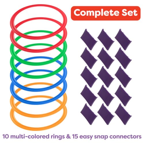 HEY! PLAY! Hopscotch Rings Game - Ten 11-Inch Plastic Rings and 15 Connectors for Indoor and Outdoor Use - Play Set for Girls-and Boys (Multicolored),(Pack of 2) - size: Medium (Pack of 2)