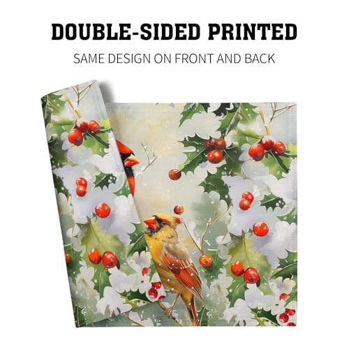 Birds Christmas Placemats Set of 4, 12x18 Inch Winter Xmas Tree Branches Red Berries Washable Reusable Linen Fabric Place Mats for Farmhouse Kitchen Dining Party Table Decoration - color: Winer Birds Berry