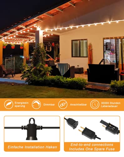 Zuske Outdoor String Lights, 50FT Patio Lights Outdoor Waterproof with 27 Shatterproof G40 Globe Bulb(2 Spare), Connectable Dimmable LED String Lights for Outside Backyard Porch Balcony Party, 2700K - size: Electric-50FT