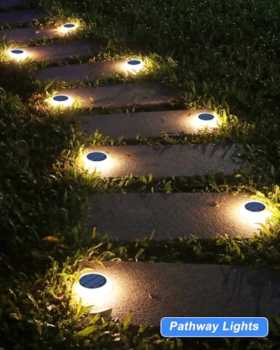 DetarZinLED Solar Step Lights Outdoor Waterproof, 4 Pack Warm White Flat Lights Solar Powered for Outside Stair, Deck, Dock, Pathway, Driveway, Ground - size: 4pcs Warm White Round