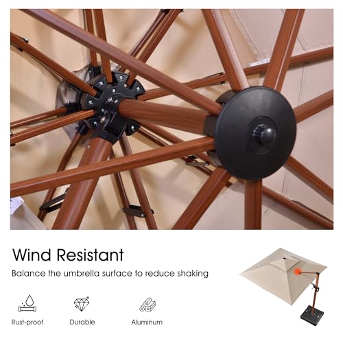 PURPLE LEAF Patio Umbrella with Base Outdoor Square Large Cantilever Umbrella Windproof Offset Heavy Duty Sun Umbrella for Garden Deck Pool Patio, 9ft Beige - color: Beige, size: 9'X9', style: Base Included