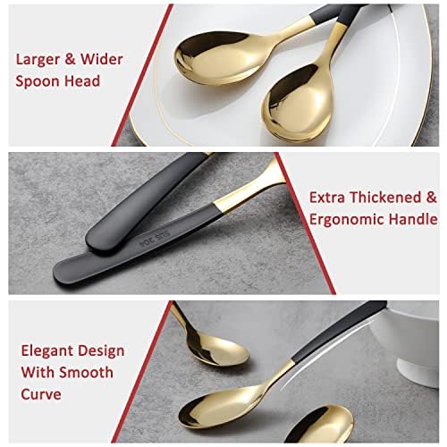 Stainless Steel Dinner Spoons Set of 4 - Long Handle Mirror Polished Ice Cream Spoons
