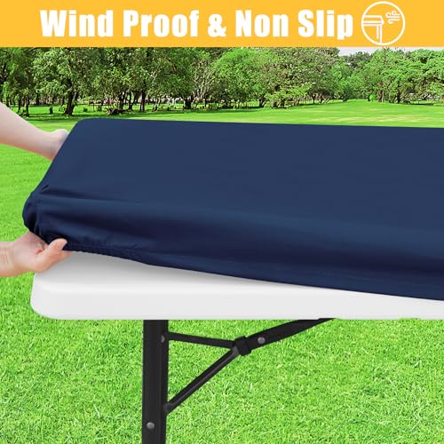 Rectangle Table Cloth, Waterproof Elastic Fitted Tablecloth for 4 Foot Folding Tables, Washable Polyester Tablecloths for Picnic, Camping, Outdoor (Navy Blue, 30"x48") - color: Navy Blue, size: 48" x 30" (Rectangular)
