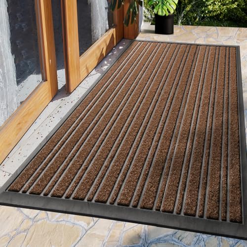 BEHERO Door Mat Outdoor Entrance, Extra Durable Front Door Mat Outside, Heavy Duty Welcome Mat for Outside Entry, Back Door Mats Non Slip, Waterproof All-Season Doormats, 47x32 Inch, Coffee - color: Burgundy, size: 2'8" x 3'11" (Rectangular)