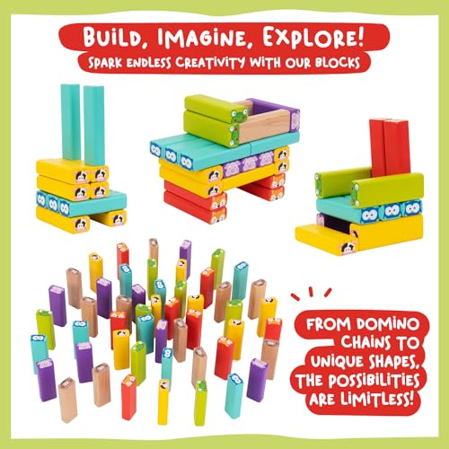 Nene Toys Wooden Tumble Tower Game with Animals & Colors, 4-in-1 Educational Family Board Game for Kids Ages 3-9, Creativity & Cognitive Skills Booster - Gift for Boys Girls 3+ Years - style: Animals