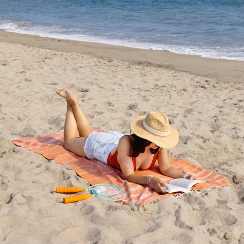 WETCAT Turkish Beach Towel Oversized (38"x71") 100% Turkish Cotton, Made in Turkey - Sand Free, Extra Large, Ultra Soft, Quick Drying, Compact & Lightweight for Travel - Burnt Orange - color: Burnt Orange, size: Beach Towel (38" x 71")