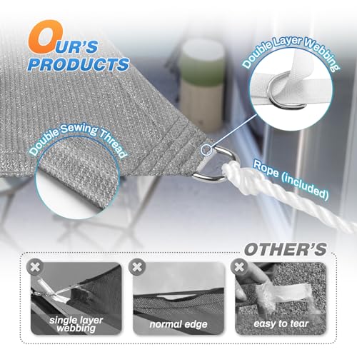 TANG 12' x 14' Sun Shade Sail Rectangle Outdoor Canopy UV Block Sunshades for Patio, Square Shade Cloth for Backyard Porch Deck Garden Pergola Cover, Gray