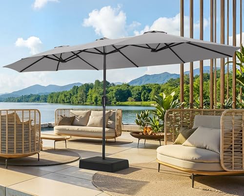 SUPERJARE 15FT Outdoor Patio Umbrella with Base Included, Double Sided Pool Umbrellas with Fade Resistant Canopy, Extra-Large Table Umbrella for Deck, Market, Backyard, Gray - color: Gray, size: 15ft
