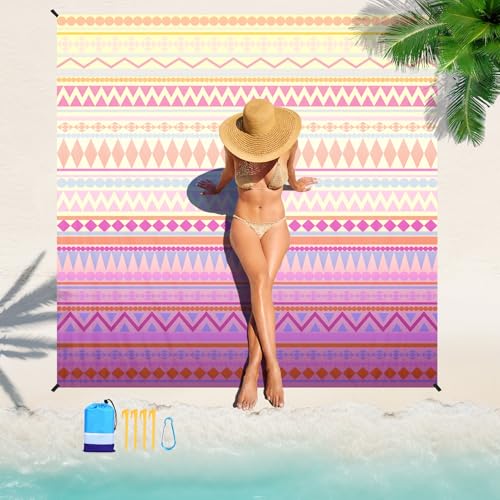 Beach Blanket 78''×110'' Suits 1-7 Adults Waterproof Sandproof Oversized Lightweight Blanket Packable Large Picnic Mat for Beach Travel Camping Picnic Hiking - color: Boho, size: 78''x110''