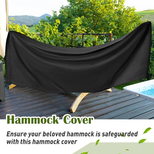 Tranqun Hammock Cover 188" W x 58" D x 20" H, Fits 14-16 ft Hammock Stand, Heavy Duty 420d Oxford Waterproof UV Resistant Outdoor Patio Cover with Adjustable Buckle Straps, Double Stitched Seam(Black) - color: Black