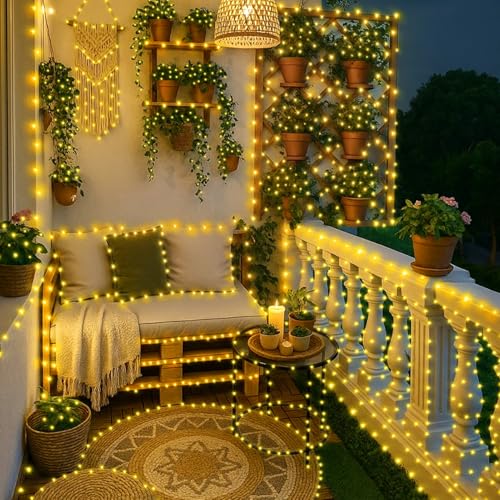 KNONEW 203FT 600 LED Outdoor Fairy Lights Plug in, Christmas Fairy Lights Outdoor Waterproof 8 Modes Memory Times for Wedding Bedroom Walls Garden Trees Decoration(Warm White) - color: Warm White, size: 203FT 600 LED Copper-colored wire