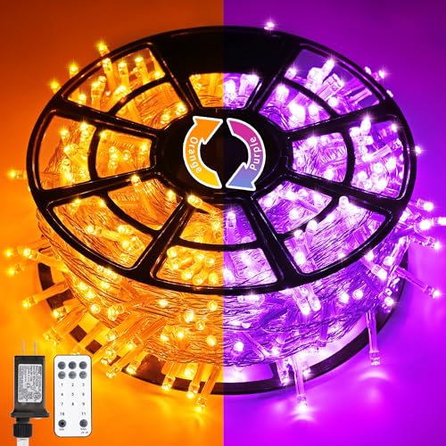 JMEXSUSS 168ft 600 LED Halloween Decor Lights Outdoor Clear Wire, Orange Purple String Lights Indoor Plug in,Halloween Lights for Tree Porch Yard Decorations - color: Orange to Purple, size: 600 LED