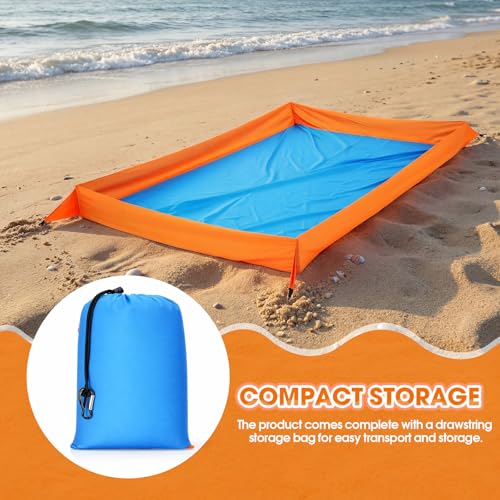 Qunclay Oversize Large Sandproof Beach Blanket 7.2 x 4.6 ft Outdoor Playpen Mat with 3.5" Tall Walls Waterproof Sand Free Picnic Sheet with Stakes & Storage Bag for Family, Beach Camping Essentials