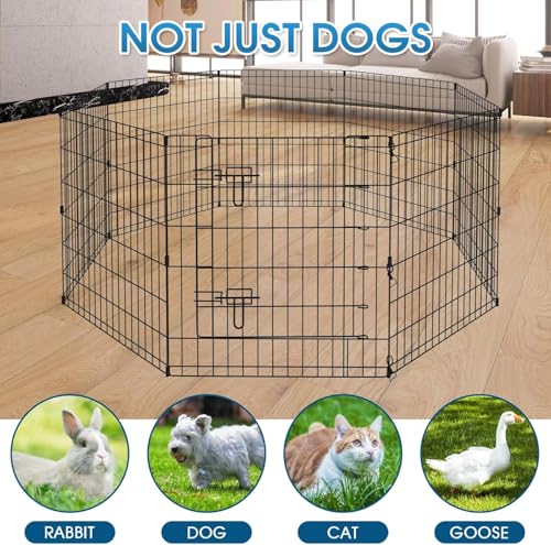 Pet Playpen Dog Pen Foldable Dog Exercise Fence 8 Panels 30 Inch Kennels Pet Playpen Options Ideal for Pet Medium Animals Outdoor Indoor (Playpen with Top Cover) - style: 24'' x 30'' with Top cover