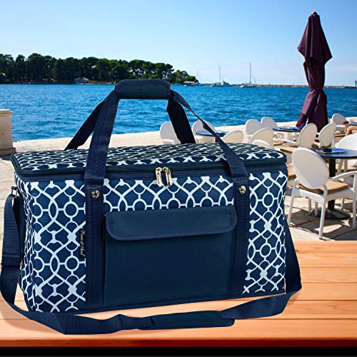 Picnic at Ascot 64 Can Capacity Heavy Duty Collapsible Leakproof Cooler- Designed & Quality Approved in The USA - color: Trellis Blue