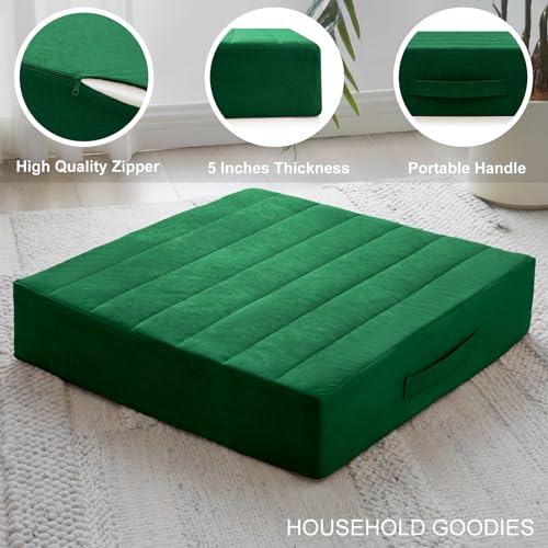 JKMAX 2 Pcs High Density Foam Floor Pillow - Upgraded Large Pillows Seating for Adults - Outdoor Floor Cushion with Soft Tufted Cover - Yoga Pillows for Sitting On Floor - 22 Inch Green - color: Green, size: 2 Counts