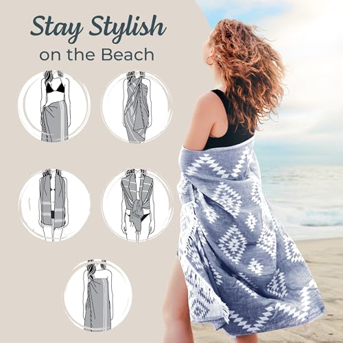 Premium Turkish Beach Towel – 100% Cotton, Quick Dry, Sand Free, Oversized Pool Towels 35”x 67” – Ideal for Travel, Pool, and Beach – Dark Blue - color: Vintage Dark Blue