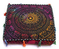 Large Hippie Mandala Round Floor Pillow Cover Ottoman Pouf Cover Daybed Cotton Cushion Cover with Heavy Duty Zipper Seating Ottoman Poufs Dog-Pets Bed (MUlti Elephant Flower, 18" Square) - color: Multi Elephant Flower, size: 18" x 18" (Pack of 1)