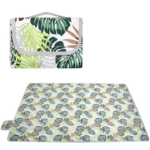 Hi Space Picnic Blankets Extra Large 80''x60'' Picnic Mat Waterproof Foldable Beach Picnic Blanket Washable Park Blanket Outdoor Blanket for Grass Lawn Camping (Tropical Leaves) - color: Tropical Leaves