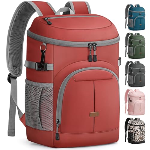 Pritent Cooler Backpack for Men Women Insulated Waterproof Backpack Cooler Leak Proof Cooler Bag Lightweight Lunch Backpack for Camping Beach Travel Picnic - color: Leather Coral, size: 30 Cans