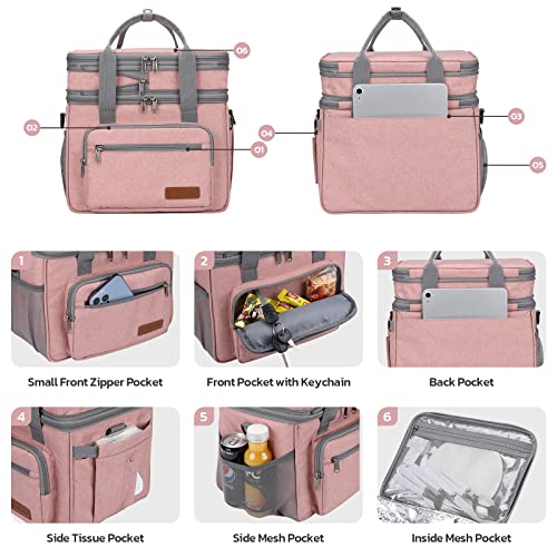 Maelstrom Lunch Box, 23L Insulated Lunch Bag, Expandable Double Deck Cooler Bag, Lightweight Leakproof Tote Bag With Side Tissue Pocket, Suit For Men and Women (E. Pink) - color: E. Pink
