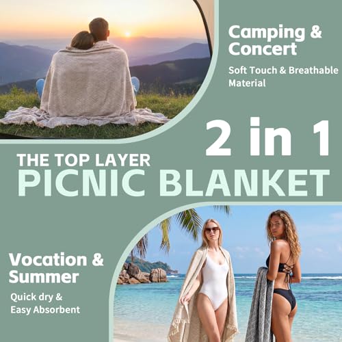 2 in 1 Extra Large Boho Beach Blanket Towel Sand Free Outdoor Picnic Mat Giant Oversized Xl Big Jumbo Huge Turkish Woven Throw Cloud Summer Vacation Essential Travel Must Have Accessories Women Gift - color: Brown