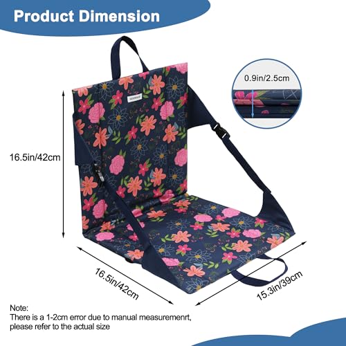 Folding Stadium Seat Cushion with Backrest, Portable Bleacher Pad for Camping,Lightweight Chair with Backrest for Outdoor Sports Concerts - color: Blue Floral