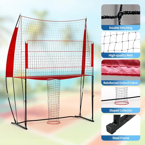 Volleyball Practice Net 8x11 Ft, 2 in 1 Volleyball Training Station for Hitting Spiking Serving, 3-Height Adjustable Portable Volley Nets w/Carry Bag, Sports Games for Beach Backyard Outdoor Indoor
