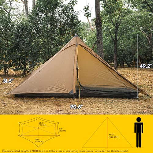 LANSHAN Ultralight Tent 3-Season Backpacking Tent for 1-Person or 2-Person Camping, Trekking, Kayaking, Climbing, Hiking - color: Pro 1-person, khaki