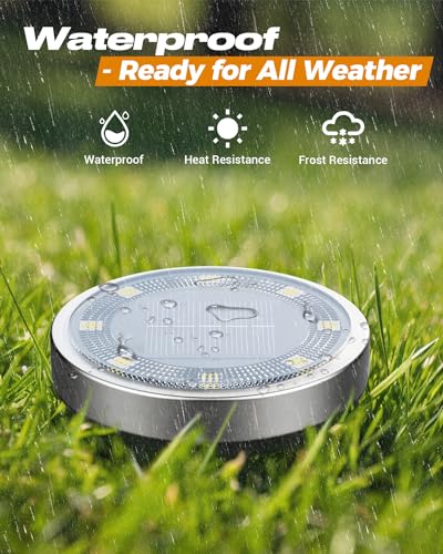 btfarm 4 Pack Solar Lights Outdoor, 8 LED Solar Ground Lights IP65 Waterproof Flat Solar Disc Light, Pathway Lights for Garden Lawn Patio Yard Path Landscape, Cool White - color: Cool White, size: 4 Pack