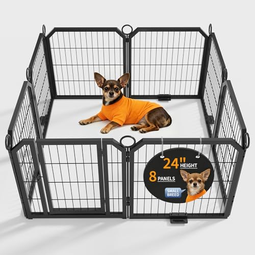 Small Dog Playpen Indoor 24 Inch 8 Panels Pet Pen with Door & Stakes Portable Exercise Puppy Playpens Metal Dogs Fence Outdoor for Yard RV Camping Training Trips Foldable Expandable - size: 20 Inch