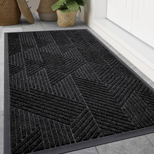 Smiry Front Door Mat Outside Entrance, Heavy Duty Sturdy Natural Rubber Doormat, Trap Dirt and Moisture, Easy Clean Low Profile Mats for Indoor Outdoor Entry, Irregular Triangle (47x30, Black) - color: Black, size: 47" X 30"
