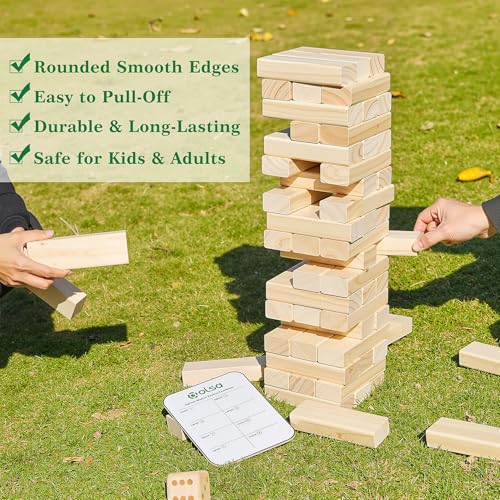 Olsa Giant Tumble Tower 57PCS Wooden Block Stacking Yard Games with Carrying Bag Classic Indoor & Outdoor Game for Adults and Family Party Games for Backyard Lawn Beach Camping (Over 4.2 Ft) - style: L-Over 4.2FT