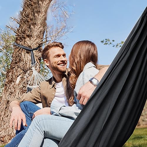 Chihee Cotton Hammock Holds Up to 660lbs Fabric Hammock 8.9x4.9ft Soft Portable Tree Hammocks Camping with Detachable Spreader Bar Pillow 2 Strong Webbings 2 Carabiners Indoor Outdoor Backyard Garden - color: Dark Grey, size: 270x150cm