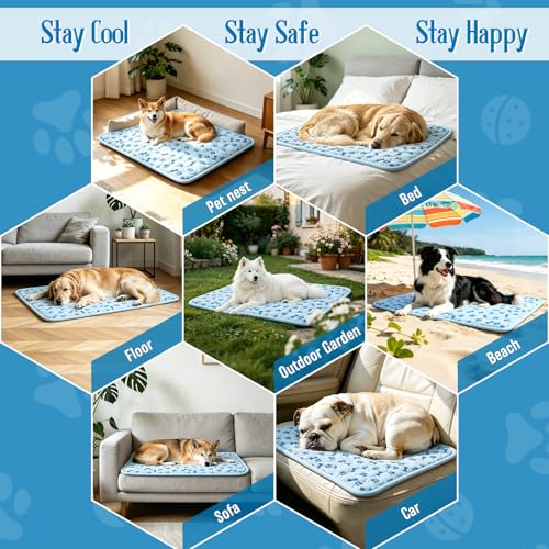 Cooling Mat for Dogs, Q-Max>0.5 Reusable Washable Dog Cooling Pad, Non-Toxic Breathable Pet Cool Blanket, Portable Cooling Bed for Dogs Cats, Indoor Outdoor Summer Heat Relief, No Refrigeration Needed - size: Small