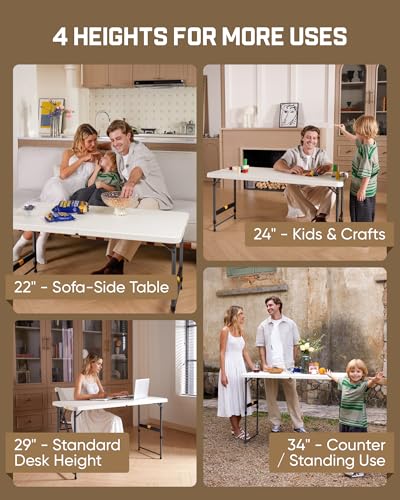 FanttikOutdoor Folding Table 4 Foot, Effortless Quick Adjustable Height Foldable Small Card Table, Fixing Lock, Stable for Party Dining Events Picnic Indoor Outdoor Camping, 1 Pack, Zeta X4 Pro White - color: Granite White