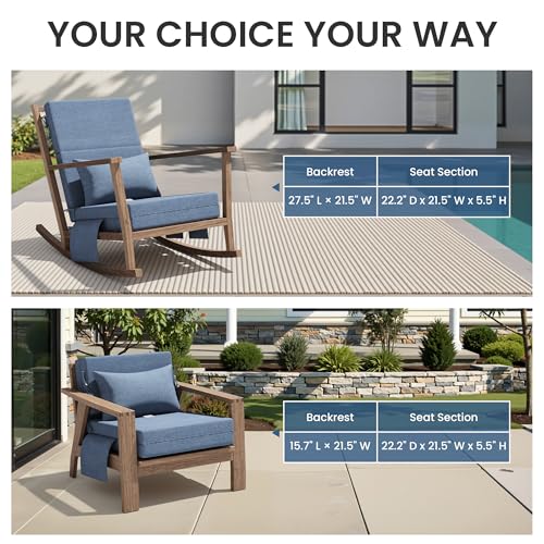 Crestlive Products Sunbrella Foldable Outdoor Chaise Lounge Cushions with Head Pillow and Side Pockets, Water Repellent & Fade Resistant Lounge Chair Cushion, 72''L x 21''W, Set of 2, Denim Blue - color: Sunbrella|blue, size: 72"l X 21"w