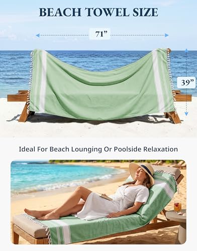 LANE LINEN Beach Towel - Pool Towels Oversized, Pre-Washed Extra Large Beach Towels, Sandless Beach Towel, Quick Dry Travel Towel, Large Pool Towel, 39"x71" - Jade Green - color: 11: Jade Green, size: Pack of 1