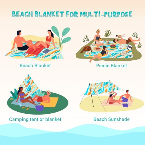 Beach Blanket Waterproof Sandproof 1-7 Adult Oversized 78 '' × 81 '' Lightweight Durable Compact Sand Free Extra Large Beach Mat for Travel Camping Hiking Picnic - color: Wave1, size: 78“x81”
