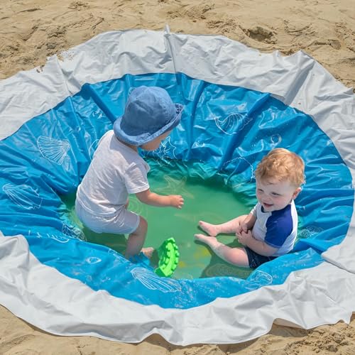 6.5 x 6.5 Feet Baby Beach Pool-Waterproof Kid Pool and Beach Blanket-2 in 1 PVC Toddler Paddling Pool for Infant Kids Boys and Girls - color: Style 2