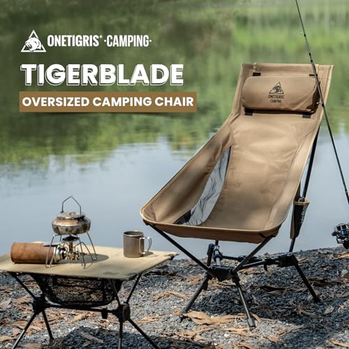 ONETIGRIS Tigerblade High Back Camping Chair with Pillow Design, Comfortable Widened Seat Folding Chair - color: Coyote Brown