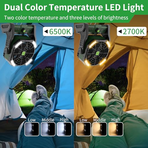 20000mAh Portable Camping Fan Rechargeable Portable fan for Travel Battery Powered Fan with LED Lantern,270° Rotation,USB Desk fan Battery Rechargeable Fan Tent Fan for camping essentials with Hook - color: X26 Green
