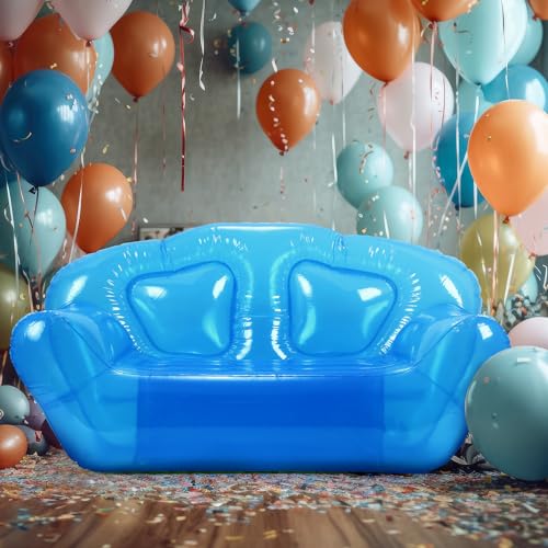 Kigley Inflatable Chair Blow Up Couches Transparent Inflatable Sofa Seat Yard Patio Portable Air Couch Furniture for Outdoor Indoor Camping Beach Room(Double Seat,Blue) - color: Blue