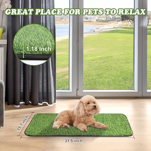 Artificial Grass Mat, Dog Grass Pee Pads, Fake Grass Pad for Pets Potty Training, Soft Grass Rug, Grass Doormat with Drainage Holes, Pet Turf for Indoor Outdoor Use, Washable(15.7''*31.5'') - size: 15.7"*31.5"